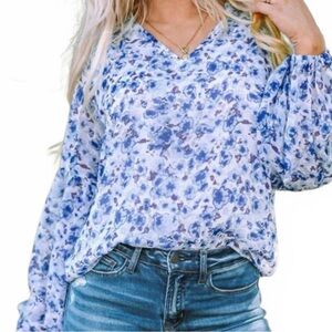 Synz Chic Blue Floral Women's Blouse Size Large
